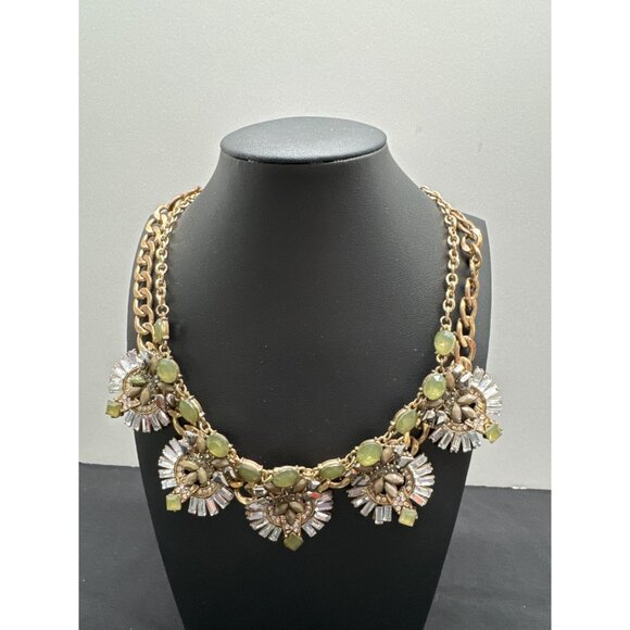 Lane Bryant Gold-Tone Statement Necklace With Green & Clear Gemstones - Picture 1 of 8